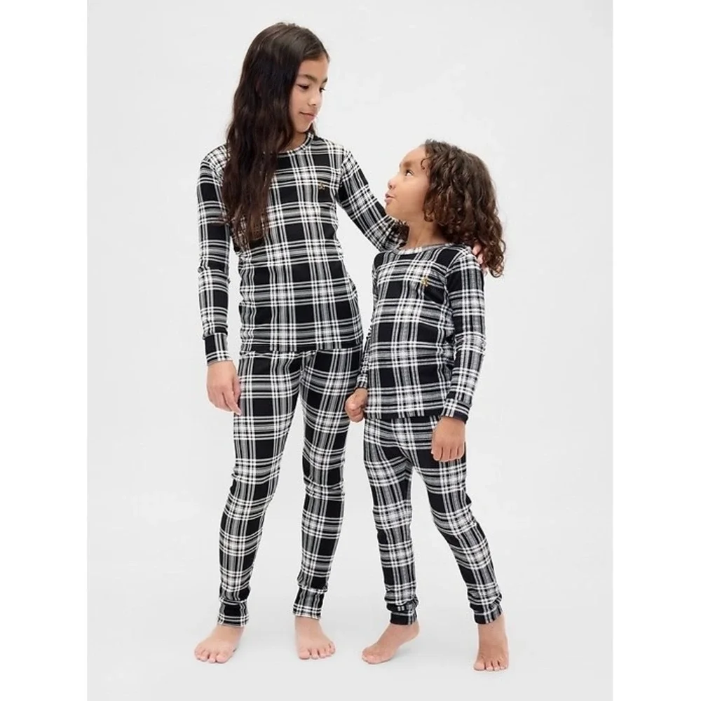 NEW Gap Kids Organic Cotton Black Plaid Holiday Pajama Set Cozy Winter 12-18M‎